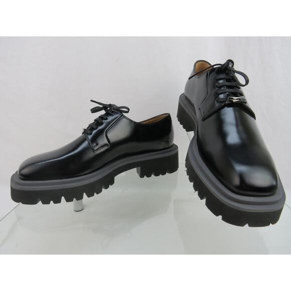 FERRAGAMO FLICKER BLACK LEATHER LOGO PLATFORM LUG SOLE OXFORDS 8 M main image 7